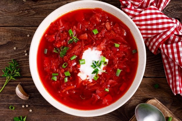 Ukrainian borscht with sauerkraut and pepper