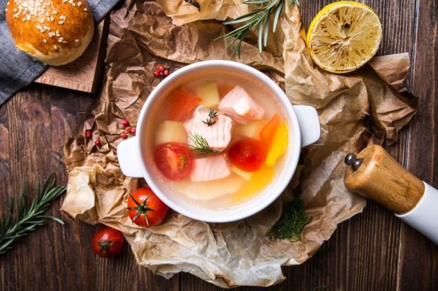 Transparent ear of red fish and vegetables 