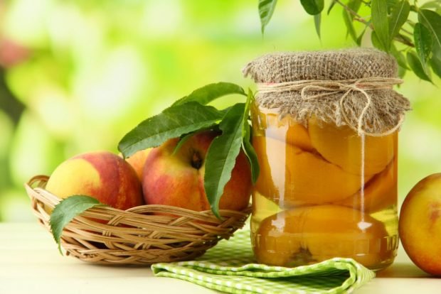 Compote of pitted peaches for the winter without sterilization