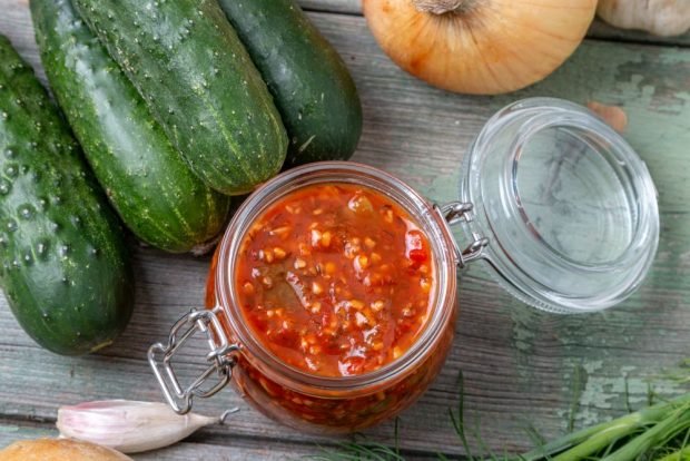 Cucumbers in adjika for winter