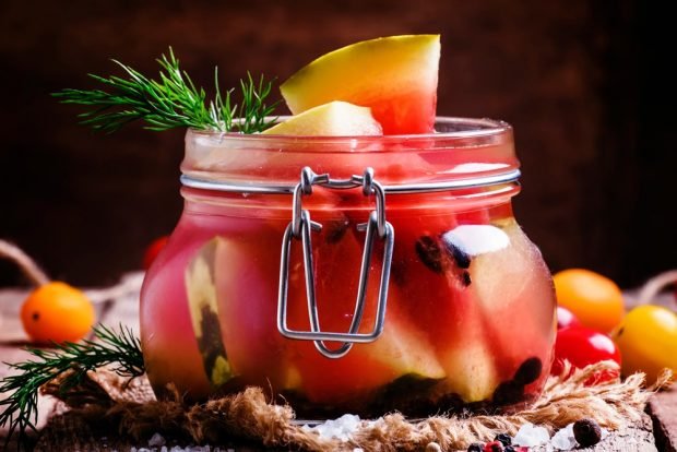 Soaked watermelons in jars for the winter