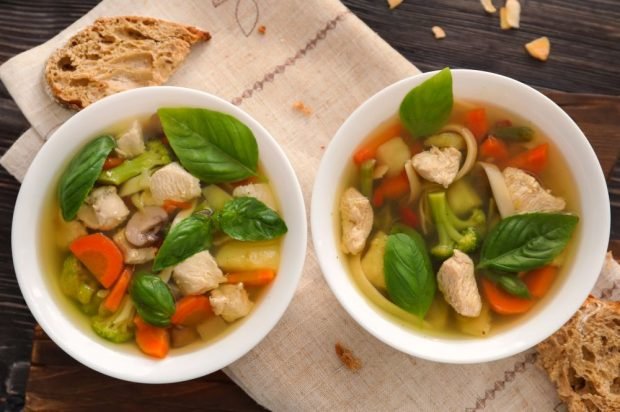 Soup with turkey, vegetables and noodles