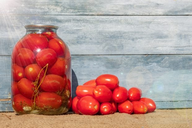 Salted tomatoes for winter in a jar