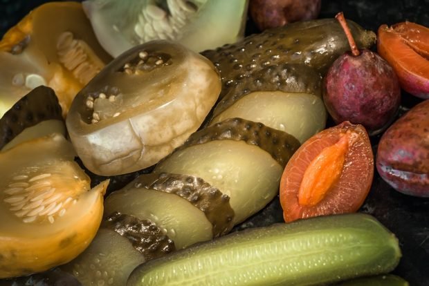 Cucumbers with cherry plum for winter 