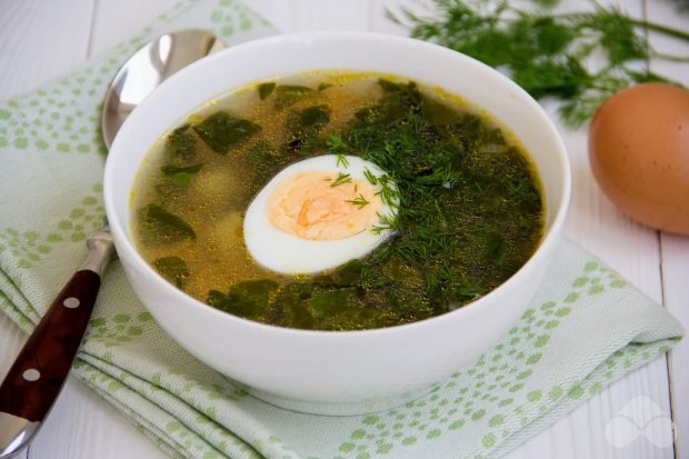 Green borscht with spinach and egg