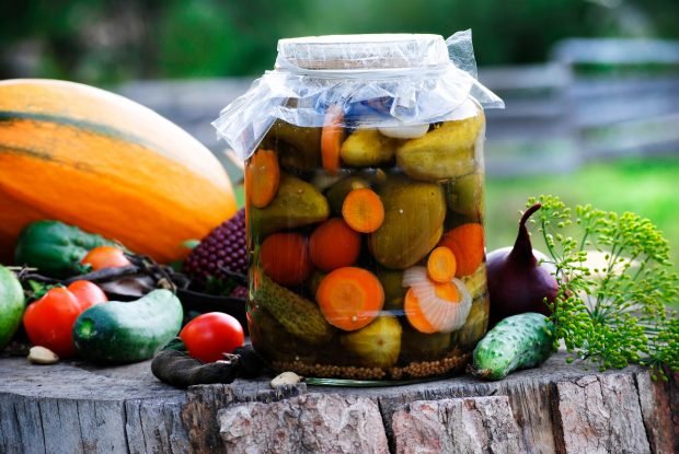 Assorted cucumbers and tomatoes for winter