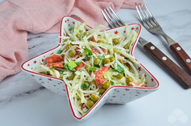Salad with cabbage, sausage and peas – a simple and delicious recipe with photos (step by step)