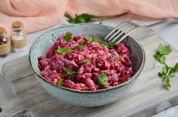 Salad with boiled beets, nuts and mayonnaise