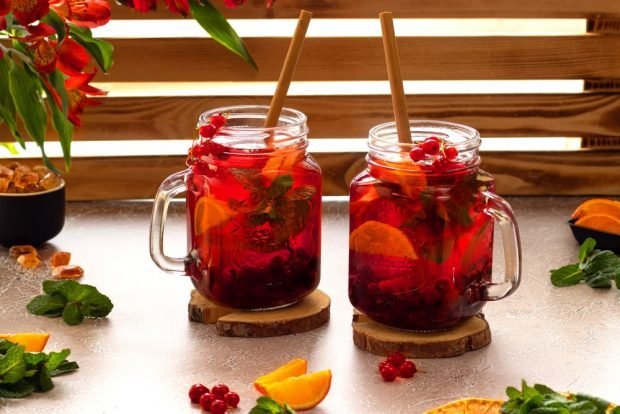 Red currant compote with orange and mint for winter