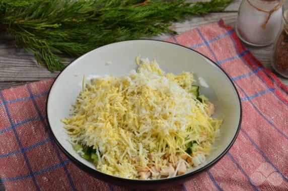 Herringbone salad with chicken and cheese: photo of recipe preparation, step 4