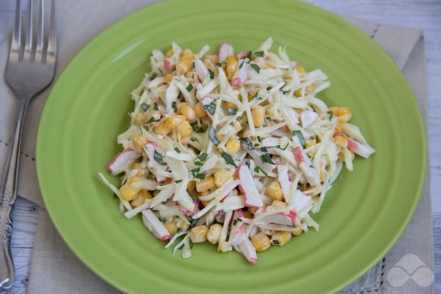 Salad with crab sticks and cabbage without eggs