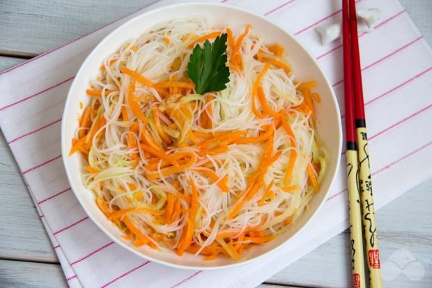 Salad of funchosa, Korean carrots and cucumbers