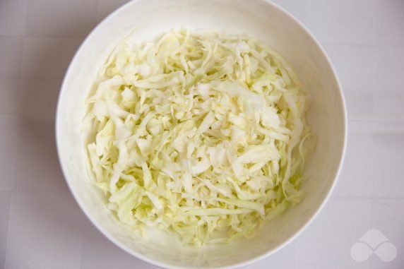 Fresh cabbage salad with prunes and mayonnaise: photo of recipe preparation, step 2